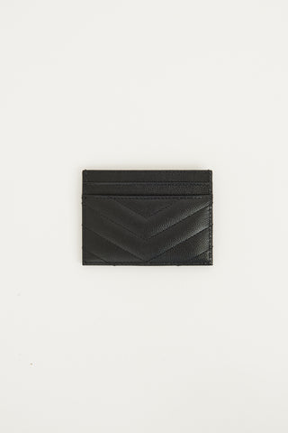 Saint Laurent Black & Silver Leather Cassandre Cardholder