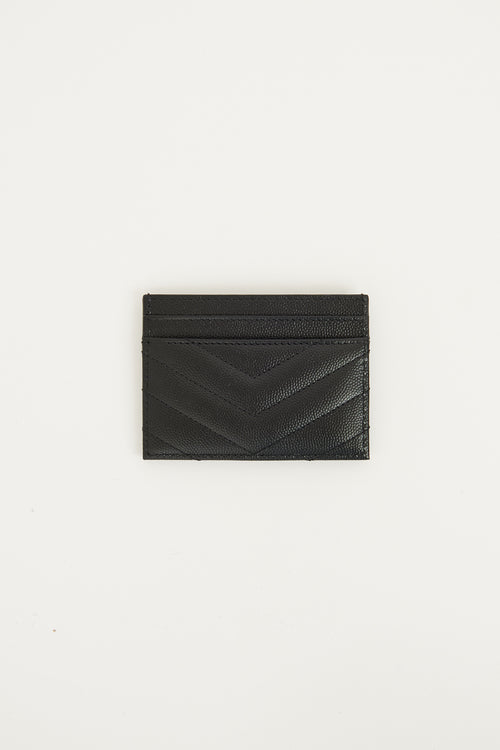 Saint Laurent Black & Silver Leather Cassandre Cardholder