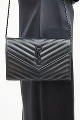 Saint Laurent Black Cassandre Chain Wallet Bag