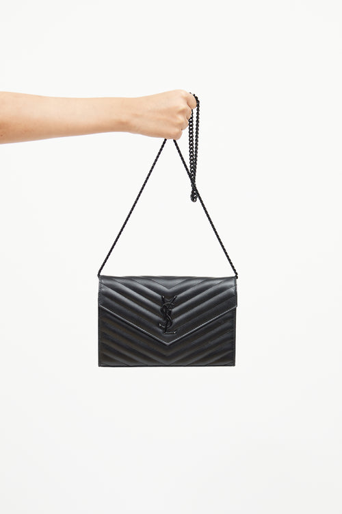 Saint Laurent Black Cassandre Chain Wallet Bag