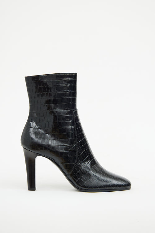 Saint Laurent Black Jane Embossed Ankle Boot