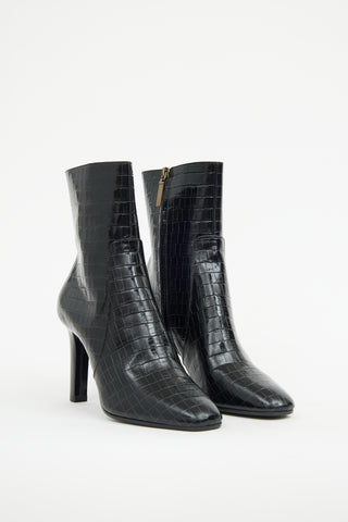 Saint Laurent Black Jane Embossed Ankle Boot