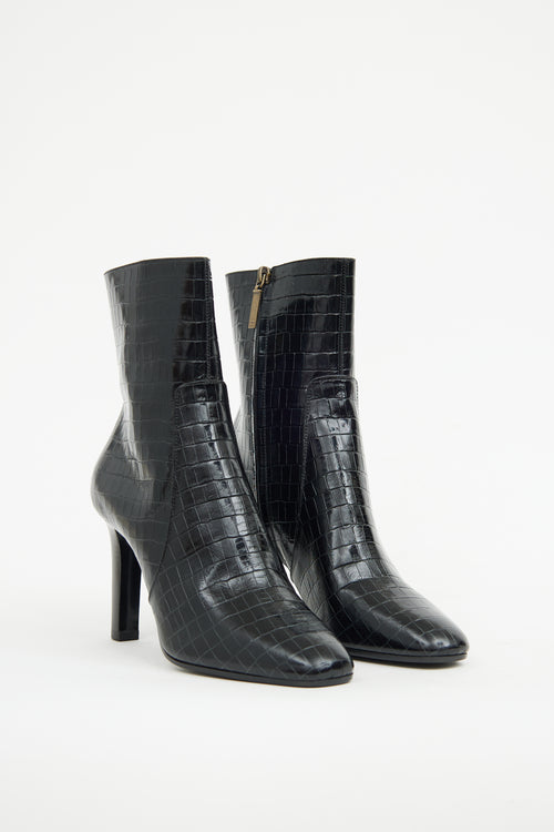 Saint Laurent Black Jane Embossed Ankle Boot