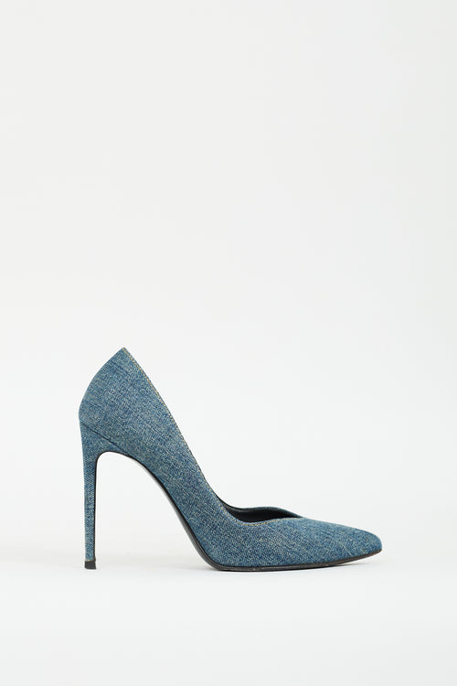 Saint Laurent Blue Denim Paris Pump