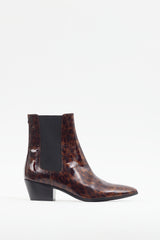 Saint Laurent Brown & Black Patent Leather Printed Boot