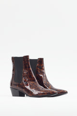 Saint Laurent Brown & Black Patent Leather Printed Boot