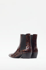 Saint Laurent Brown & Black Patent Leather Printed Boot
