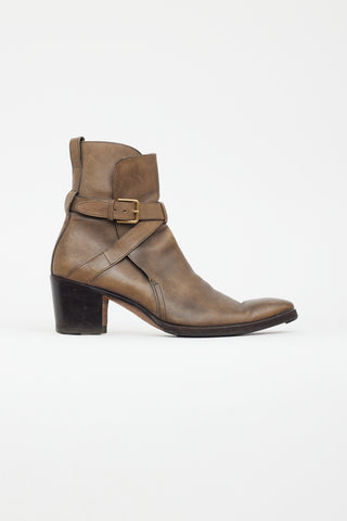 Saint Laurent Brown Leather Heeled Ankle Boot
