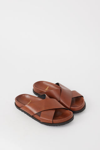 Saint Laurent Brown Leather Criss Cross Sandals