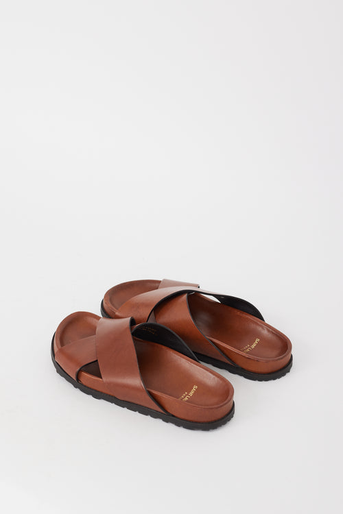 Saint Laurent Brown Leather Criss Cross Sandals