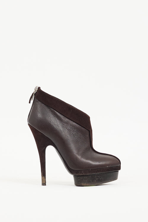 Saint Laurent Brown Leather & Suede Platform Bootie