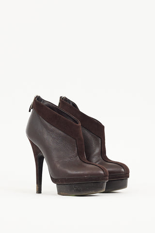 Saint Laurent Brown Leather & Suede Platform Bootie