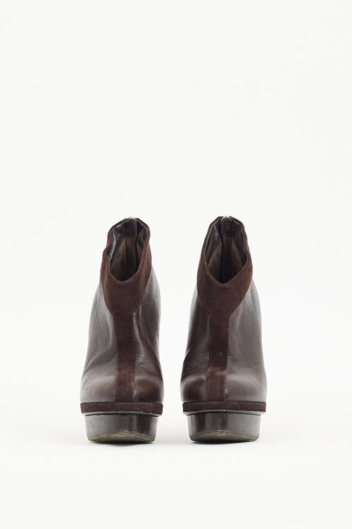 Saint Laurent Brown Leather & Suede Platform Bootie