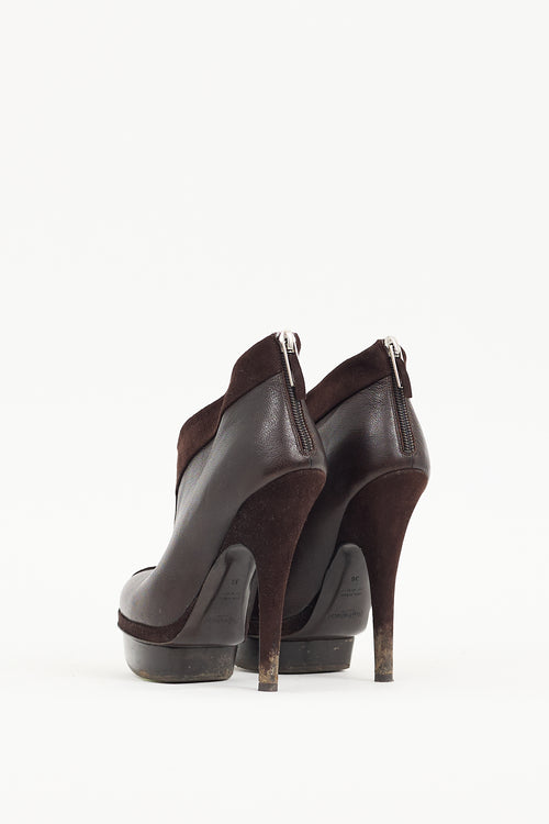 Saint Laurent Brown Leather & Suede Platform Bootie