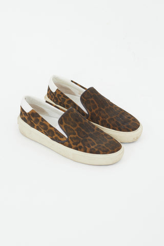 Saint Laurent Brown & Black Printed Suede Slip On Sneaker