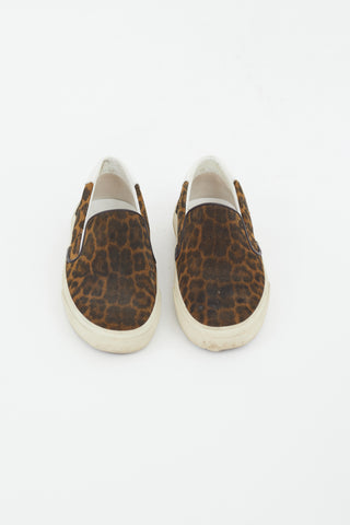 Saint Laurent Brown & Black Printed Suede Slip On Sneaker