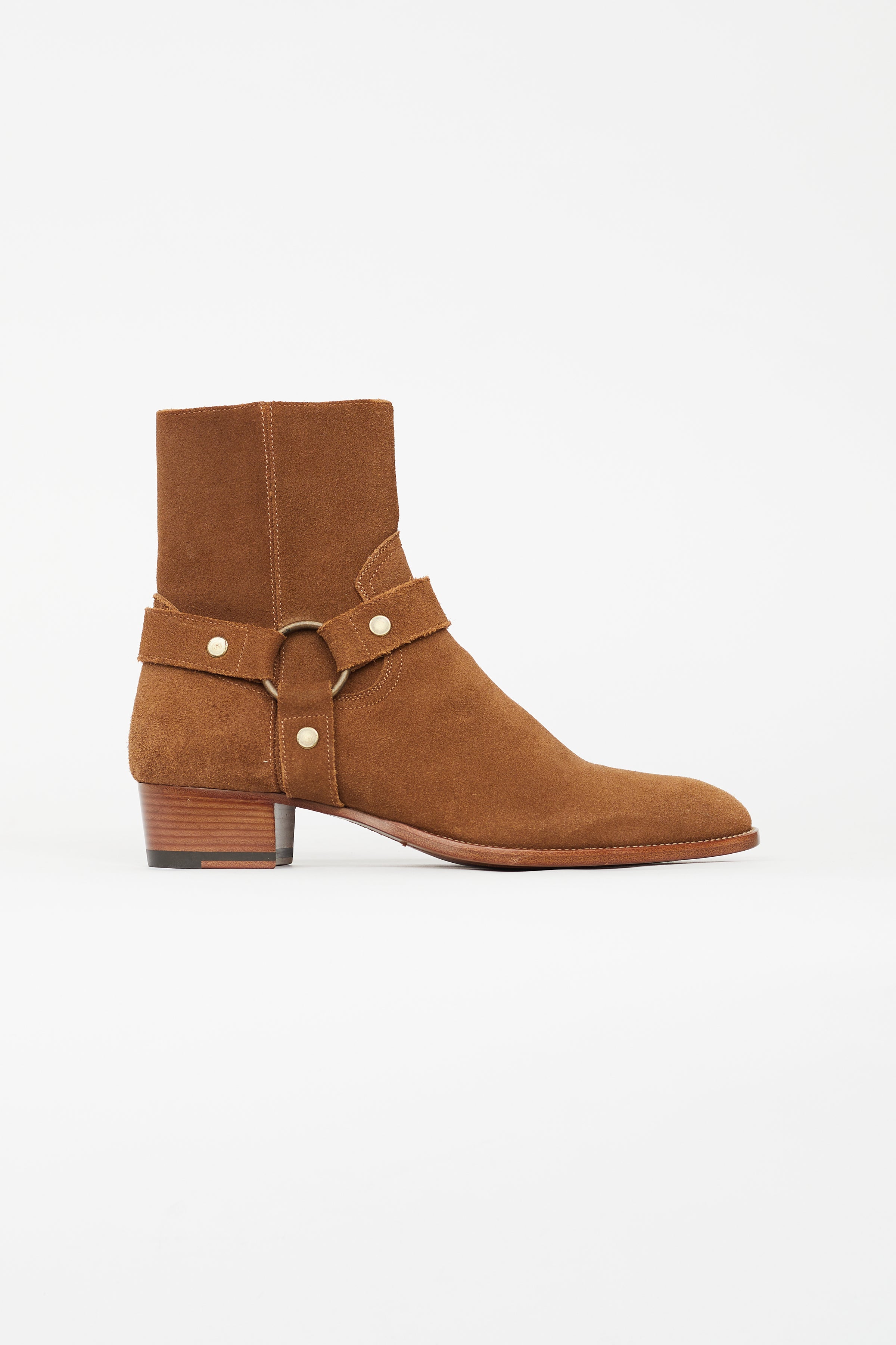 Saint Laurent // Brown Suede Wyatt Harness Boot – VSP Consignment