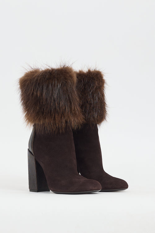 Saint Laurent Brown Suede & Fur Heeled Boot