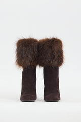 Saint Laurent Brown Suede & Fur Heeled Boot
