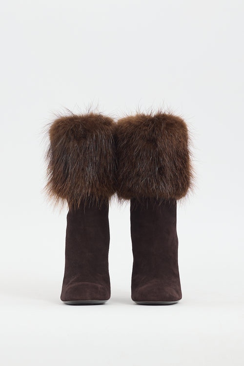 Saint Laurent Brown Suede & Fur Heeled Boot