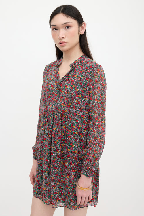 Saint Laurent Crepe Floral Mini Dress