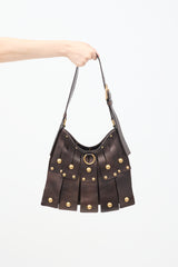 Saint Laurent Dark Brown Leather & Suede Sparte Studded Shoulder Bag
