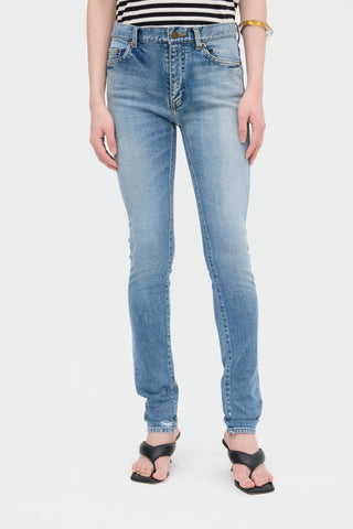 Saint Laurent Distressed Slim Leg Jeans