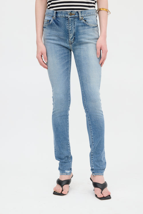 Saint Laurent Distressed Slim Leg Jeans