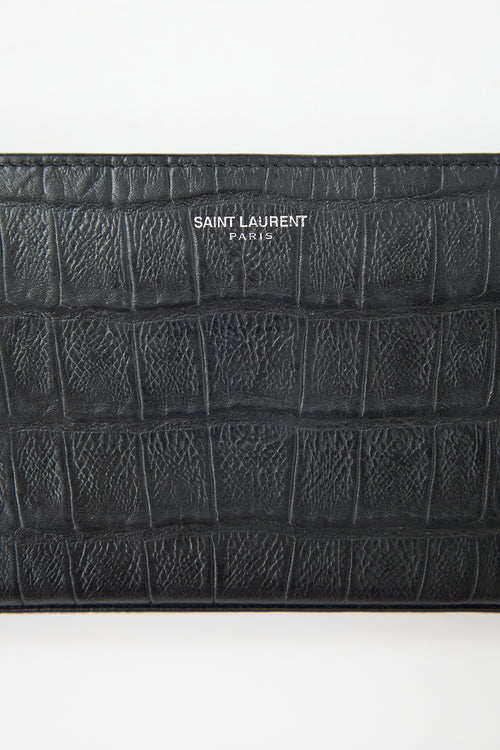 Saint Laurent Embossed Leather Zip Wallet