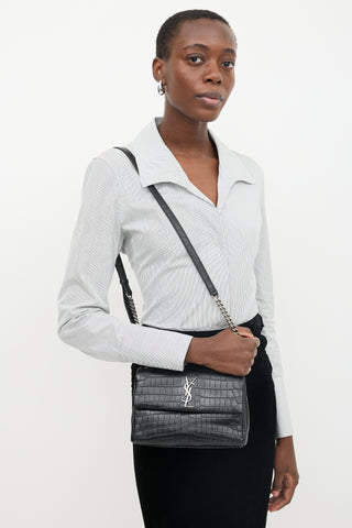 Saint Laurent Embossed Leather Small West Hollywood Bag