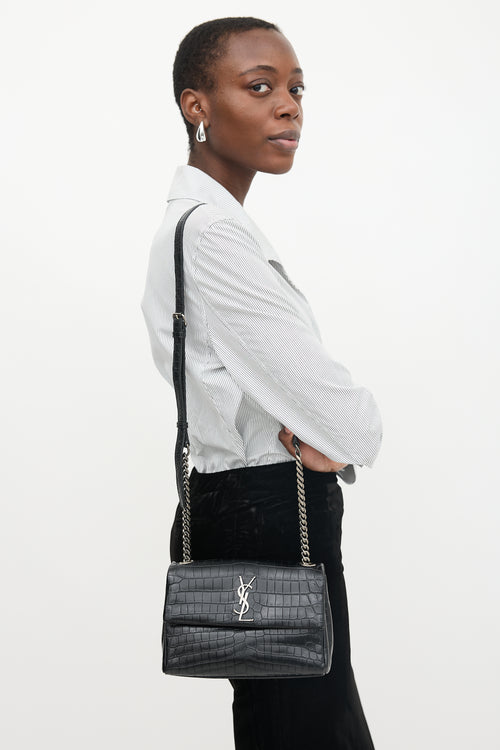 Saint Laurent Embossed Leather Small West Hollywood Bag