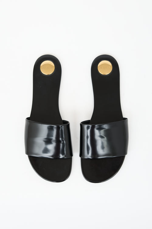 Saint Laurent Glazed Leather Carlyle Slide
