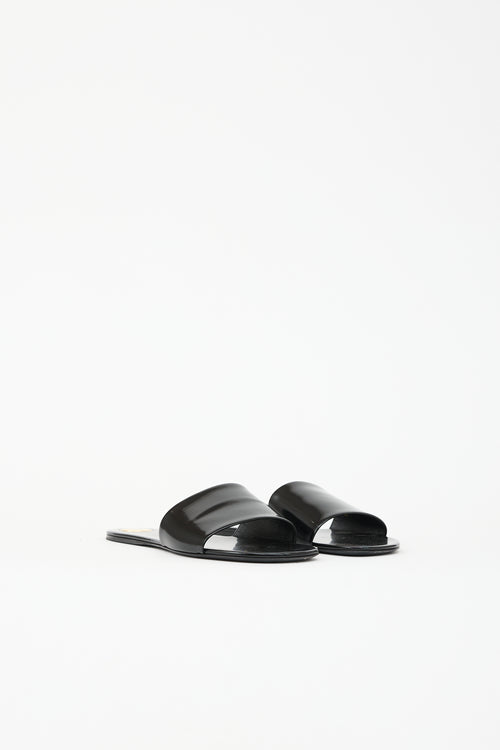 Saint Laurent Glazed Leather Carlyle Slide