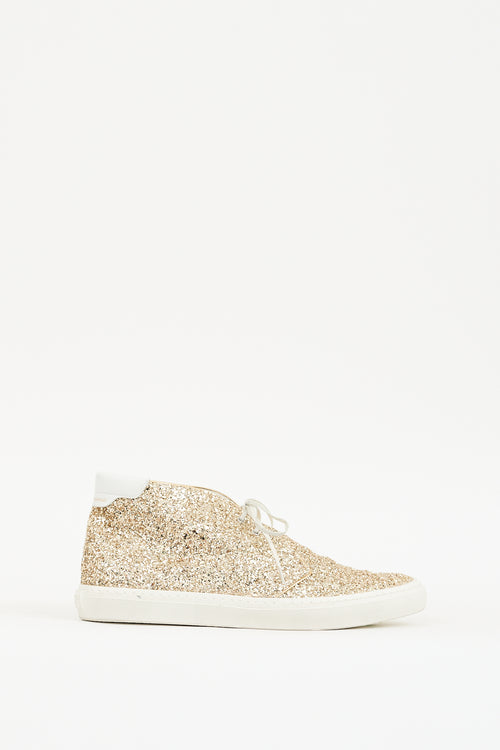 Saint Laurent Gold Glitter Ace Mid Sneaker