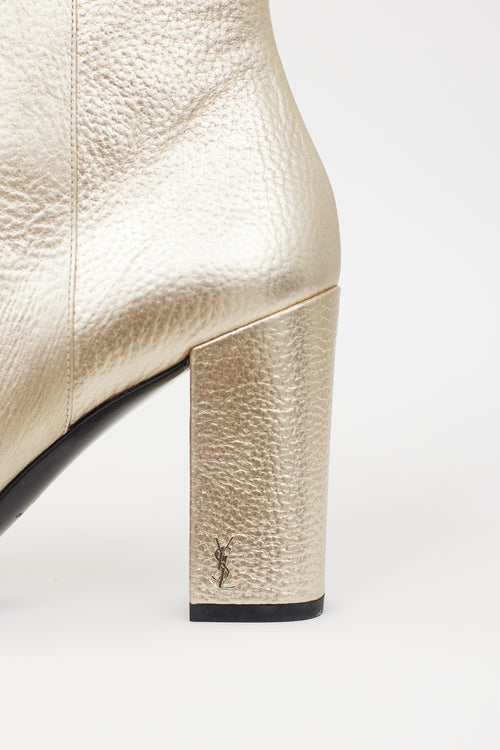 Saint Laurent Gold Metallic Leather 90mm Babies Boot