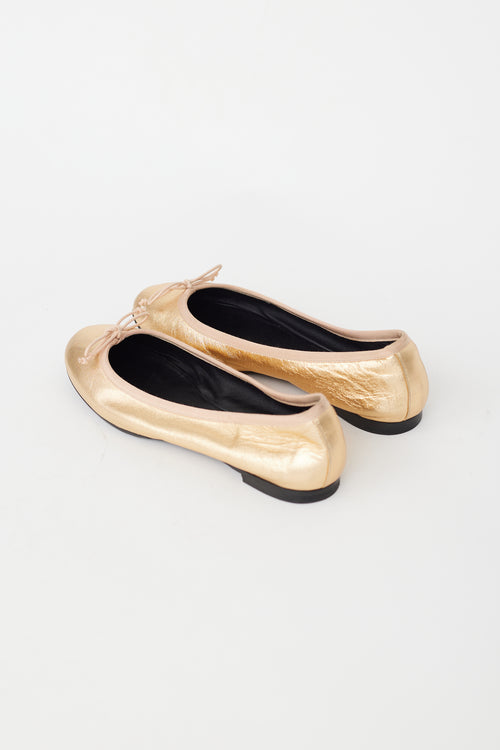 Saint Laurent Gold Leather Ballet Flat