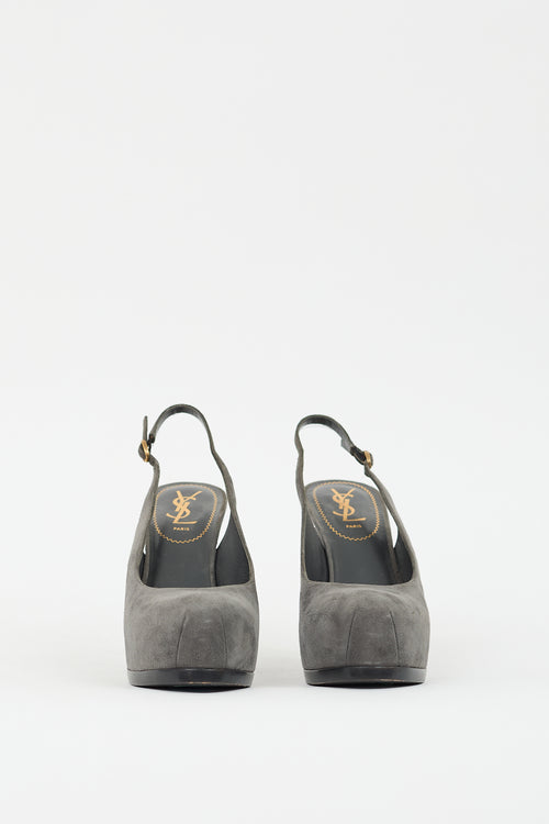 Saint Laurent Grey Suede Slingback Platform Pump