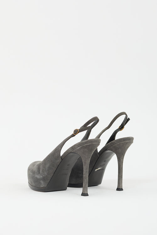 Saint Laurent Grey Suede Slingback Platform Pump