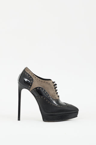 Saint Laurent Grey & Black Leather Janis Platform Brogue Boot