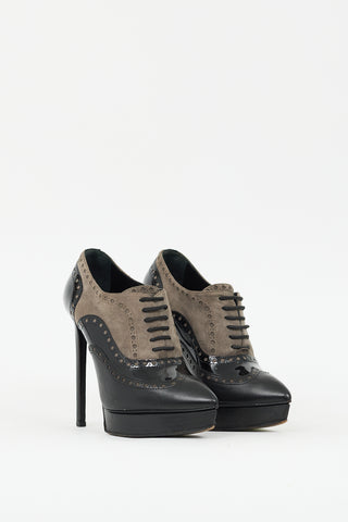 Saint Laurent Grey & Black Leather Janis Platform Brogue Boot