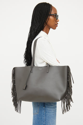 Saint Laurent Grey Leather Fringe Tote