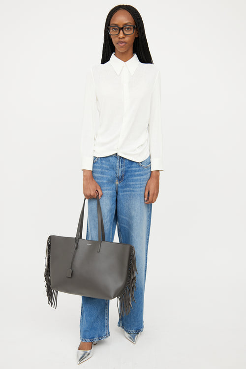 Saint Laurent Grey Leather Fringe Tote