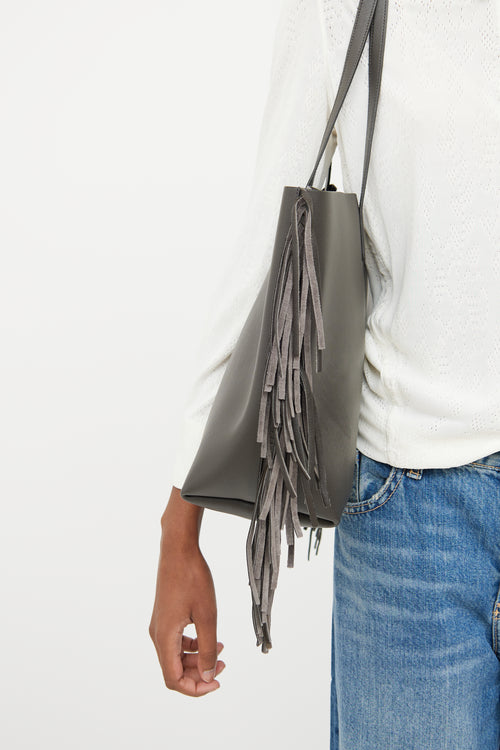 Saint Laurent Grey Leather Fringe Tote