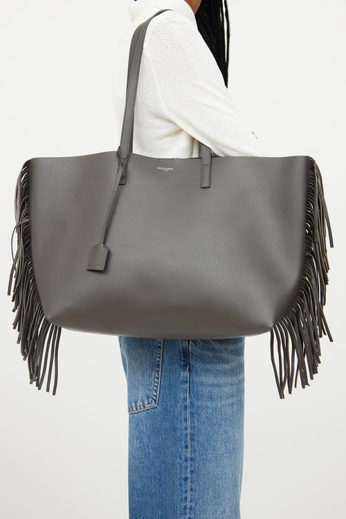 Saint Laurent Grey Leather Fringe Tote