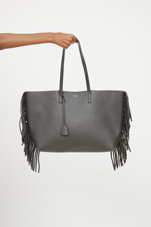 Saint Laurent Grey Leather Fringe Tote