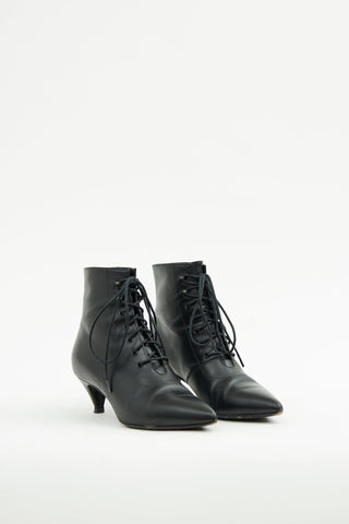 Saint Laurent Black Lace Up Ankle Boot