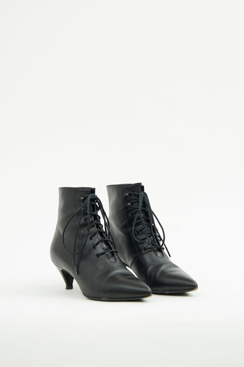 Saint Laurent Black Lace Up Ankle Boot