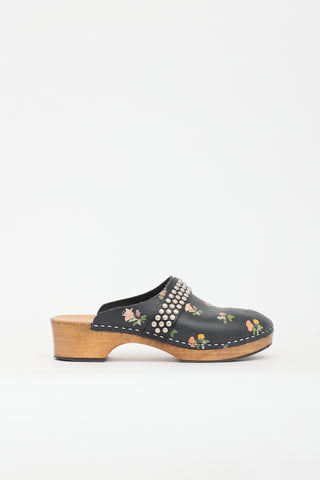 Saint Laurent Leather Floral Clog Mule