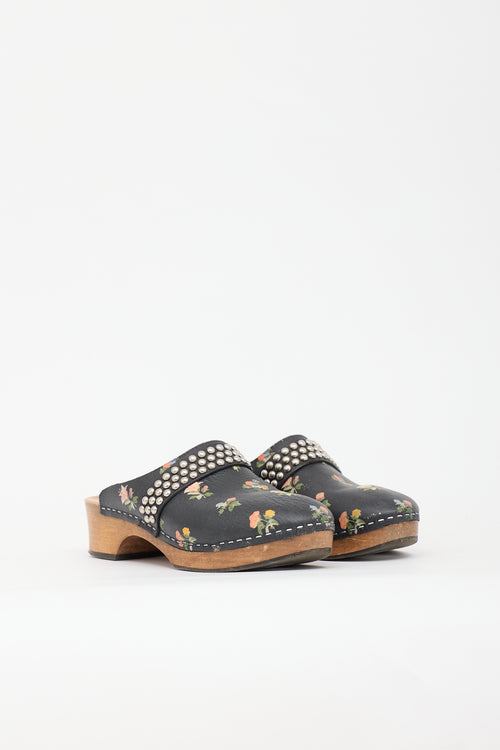 Saint Laurent Leather Floral Clog Mule