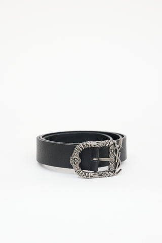 Saint Laurent Leather Ornate Monogram Belt